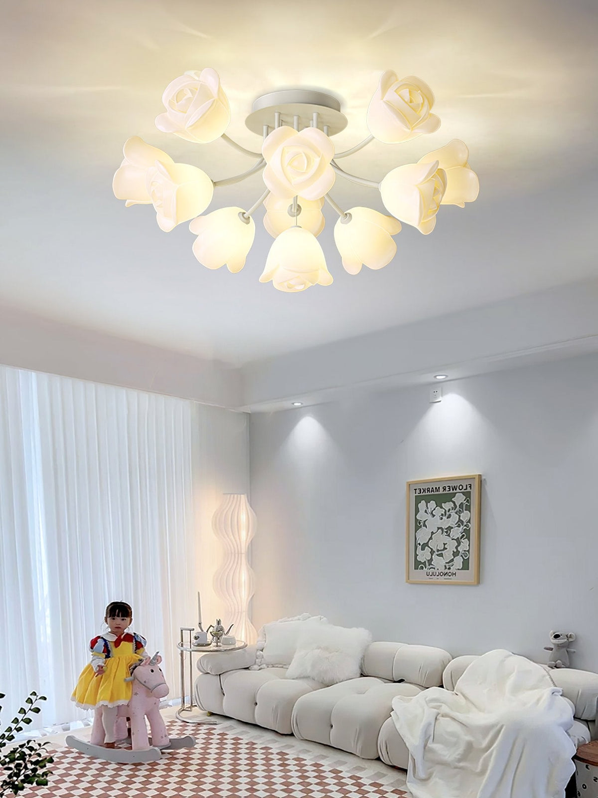 French Romantic Rose Ceiling Lamp