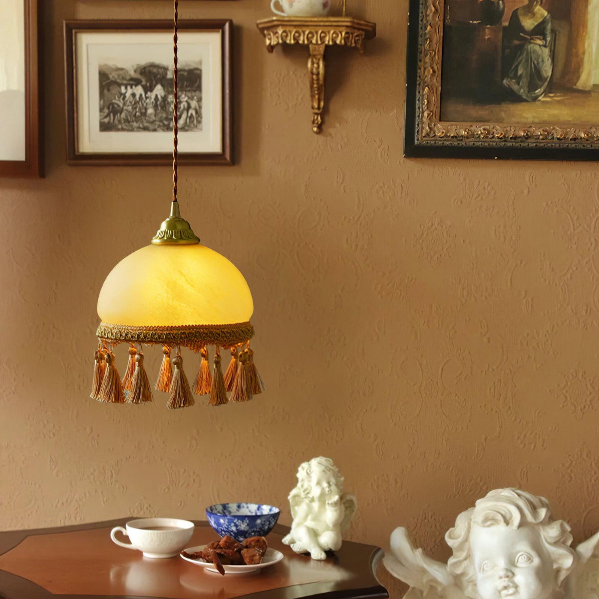 French Tassels Brass Pendant Swag Light