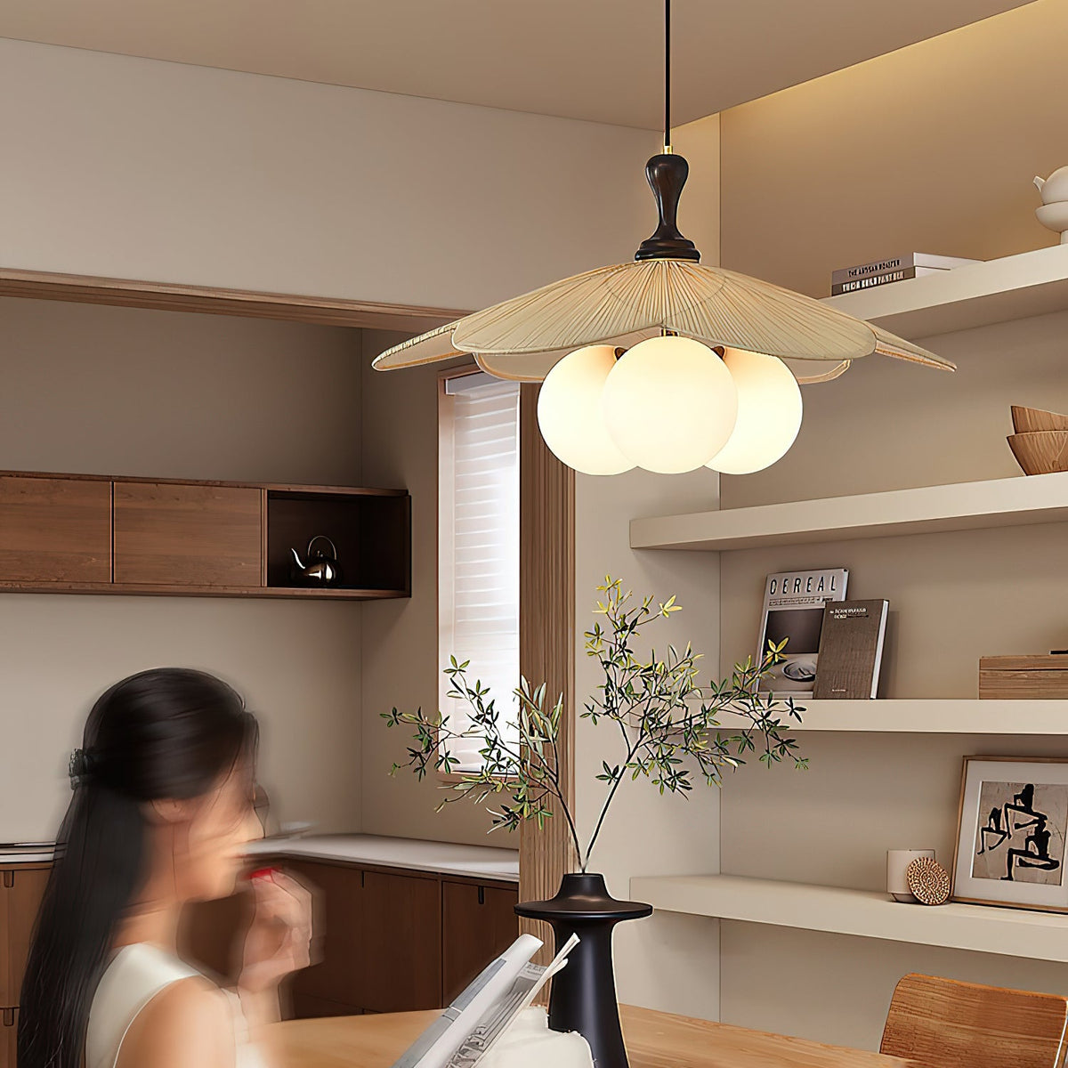 Froselia Pendant Light – Frosted Glass & Walnut Wood Modern Hanging Lamp