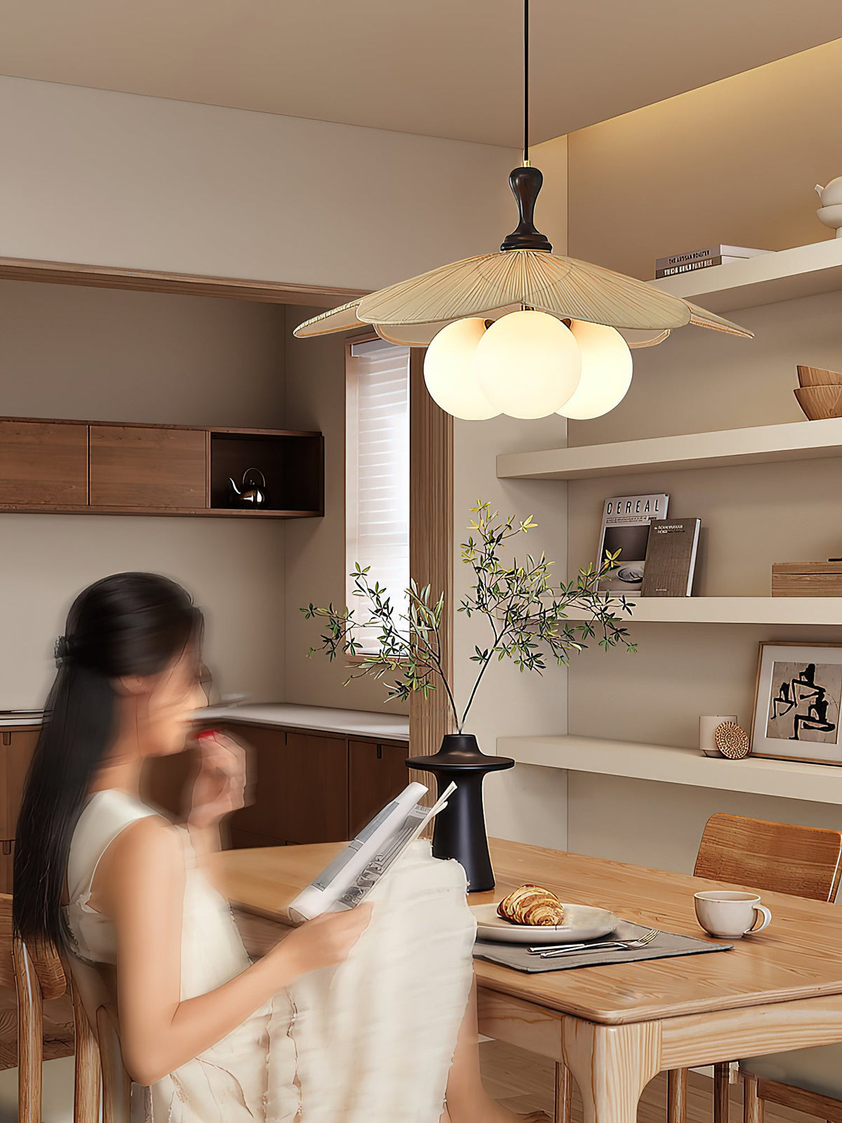 Froselia Pendant Light – Frosted Glass & Walnut Wood Modern Hanging Lamp