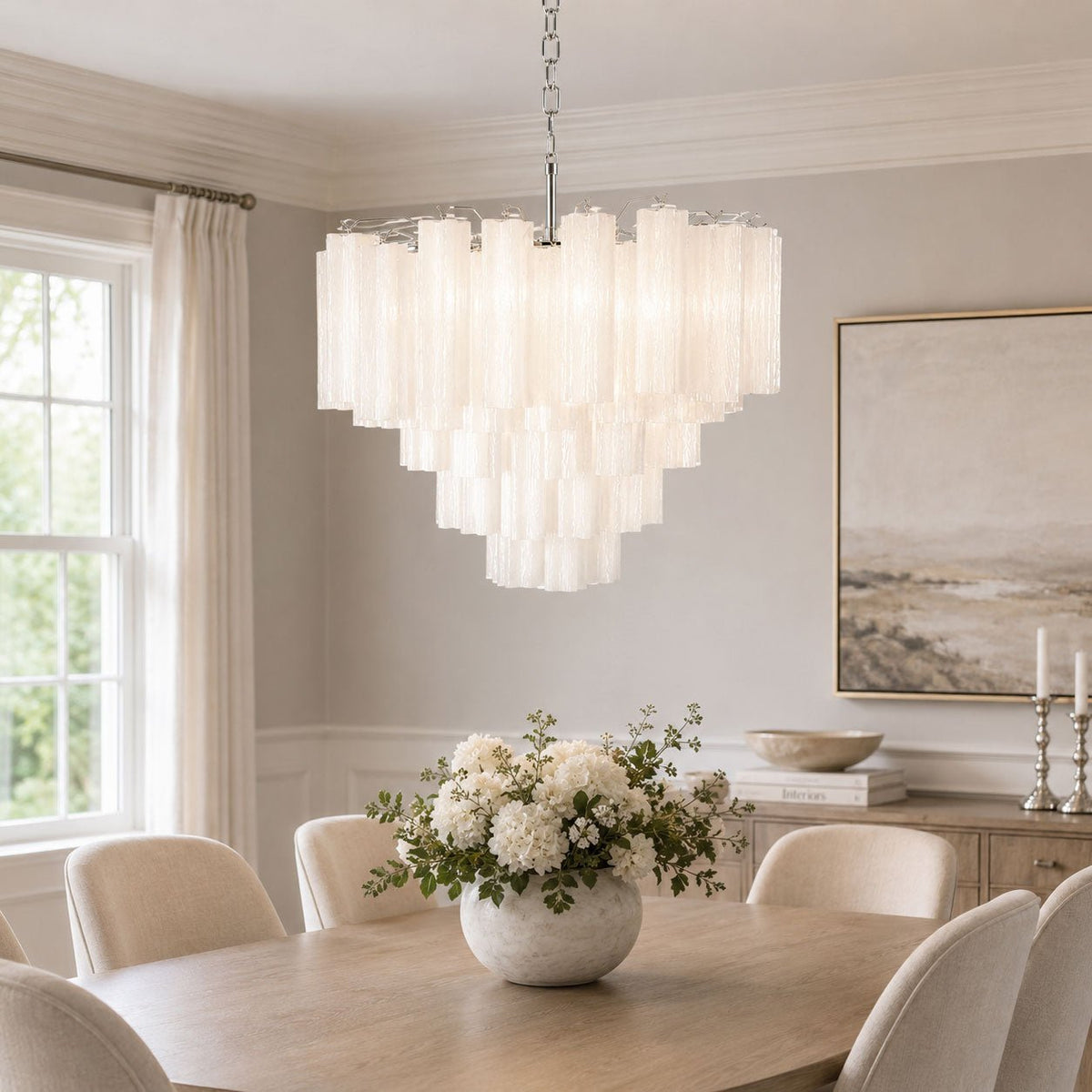 Frosted Glass Cascade Chandelier – Modern Murano Style Pendant Light