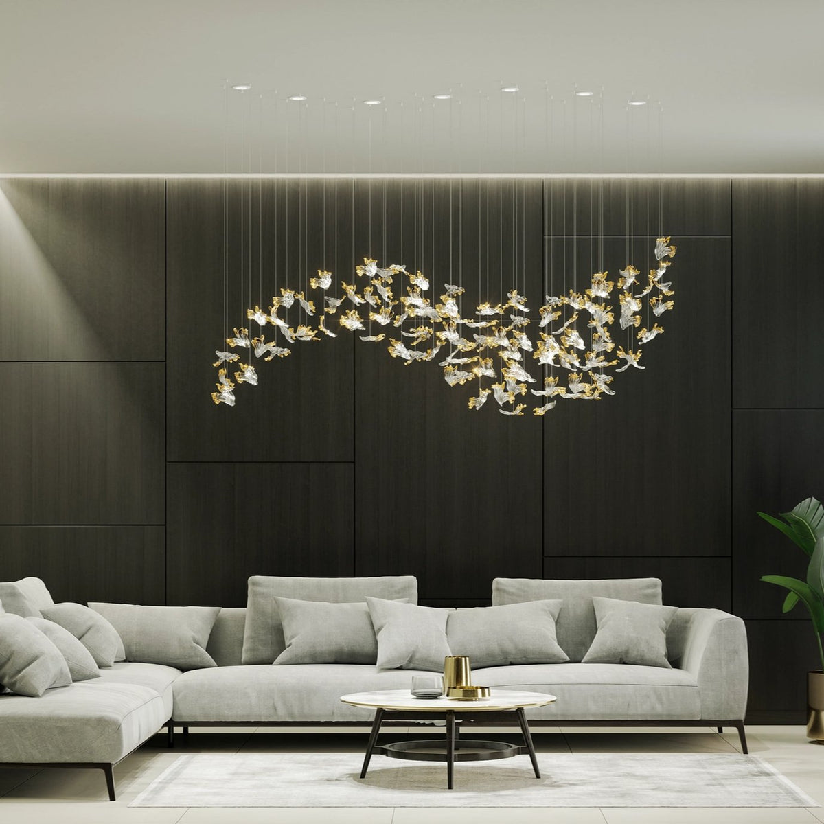 Frosted Petals Frozen Crystal Chandelier – Modern Designer Hanging Light for Living Room, Dining Room, and Hotel Interiors