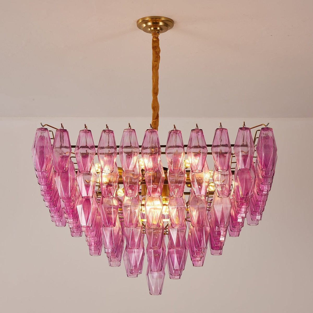 Fuchsia Prism Empire Chandelier – Hand-Blown Glass Pendant Light