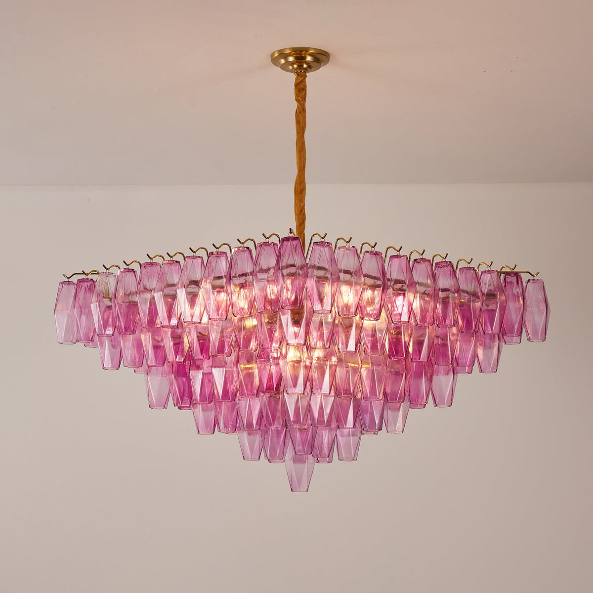 Fuchsia Prism Empire Chandelier – Hand-Blown Glass Pendant Light