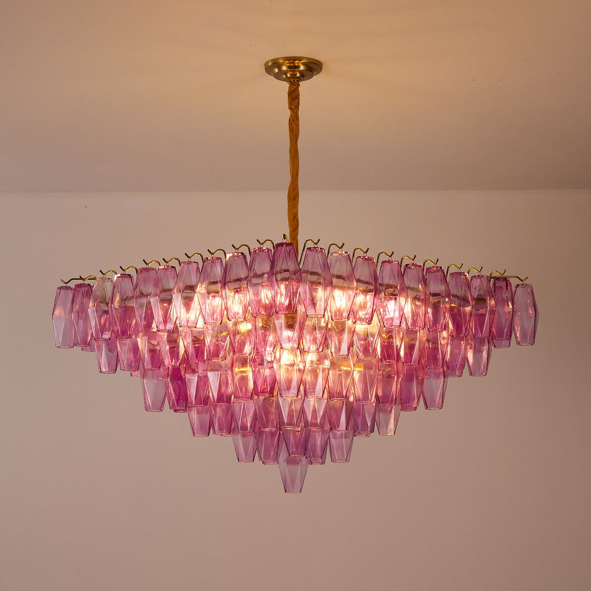 Fuchsia Prism Empire Chandelier – Hand-Blown Glass Pendant Light