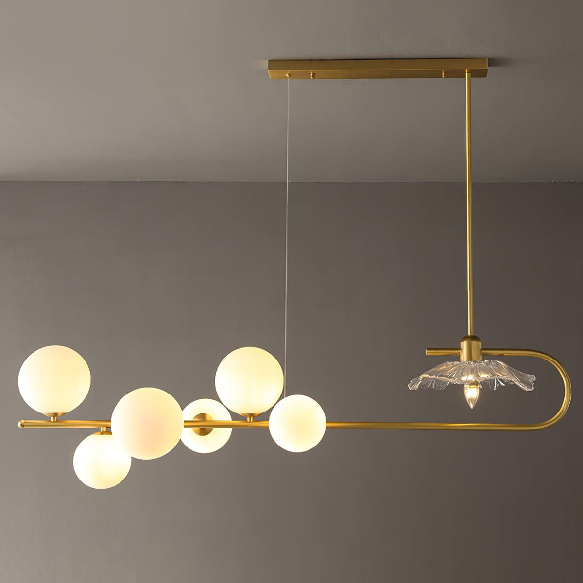 Fulesi Modern Glass Ball Linear Chandelier for Dining Room, Gold Finish