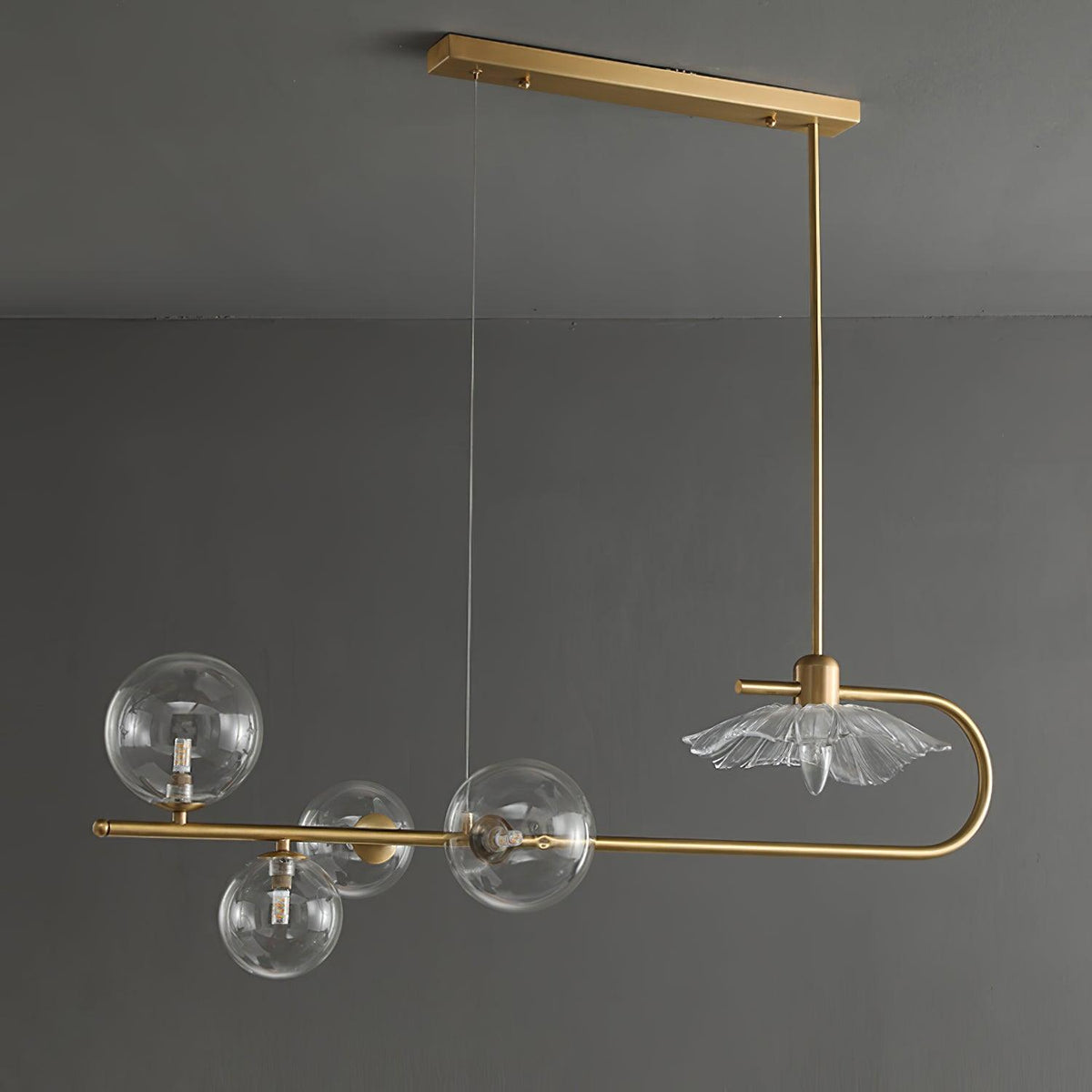 Fulesi Modern Glass Ball Linear Chandelier for Dining Room, Gold Finish