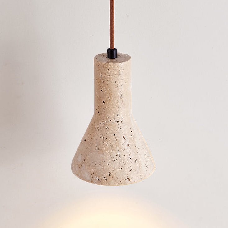 Funnel Travertine Pendant Light – Natural Stone Modern Hanging Lamp