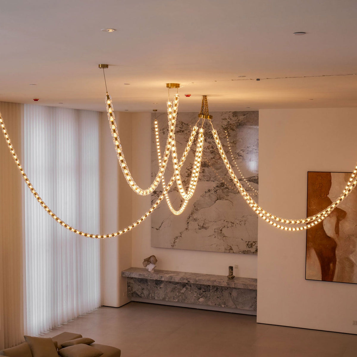 Gabriel Gold Crystal Chandelier – Sculptural LED Pendant for Modern Interiors