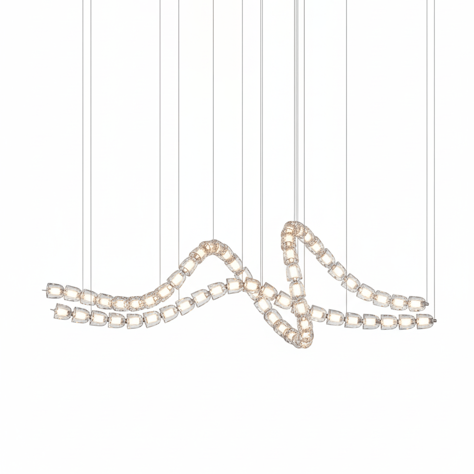 Gabriel Waveform LED Chandelier – Linear Crystal Arc for Modern Interiors
