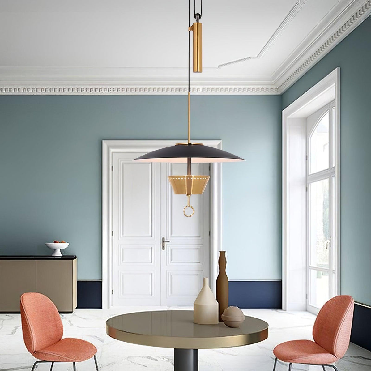 Gaetano Modern LED Pendant Light with Acrylic Shade in Black or Gold