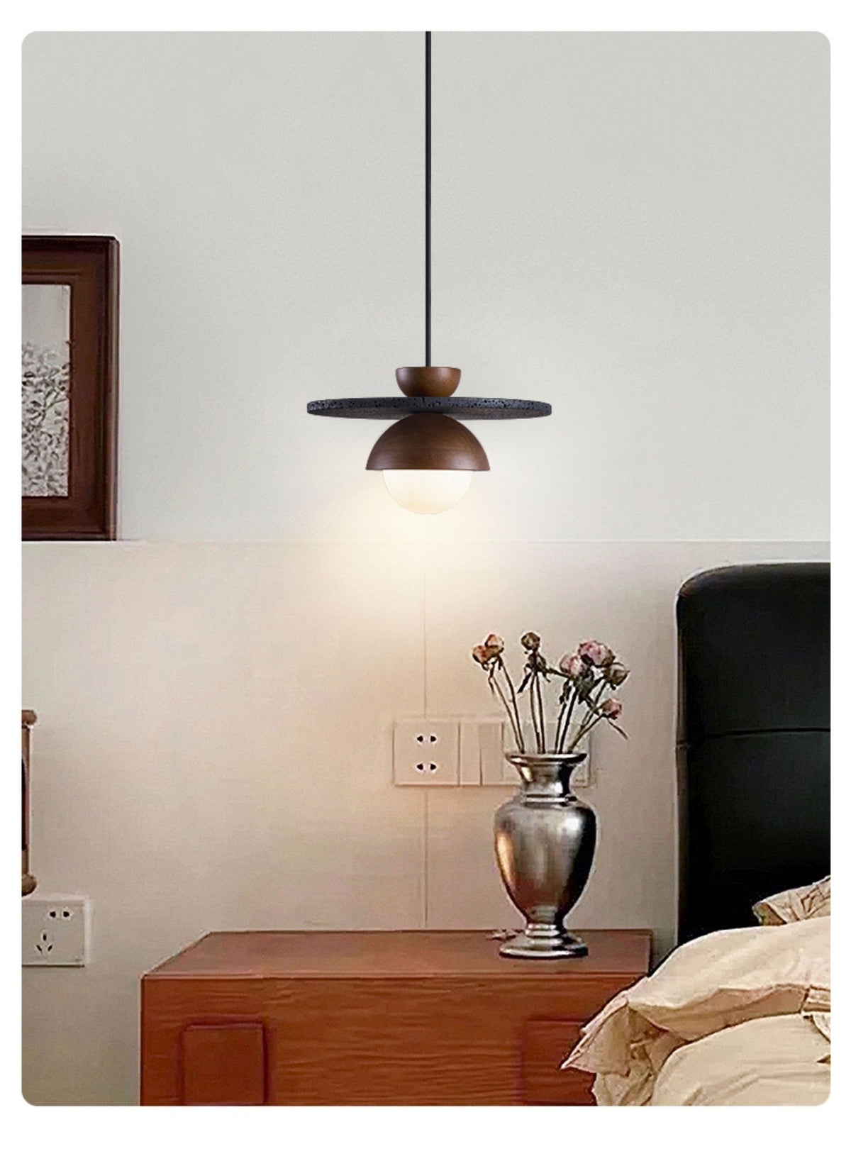 Gaia Orbit Pendant Light in Walnut, Travertine & Opal Glass