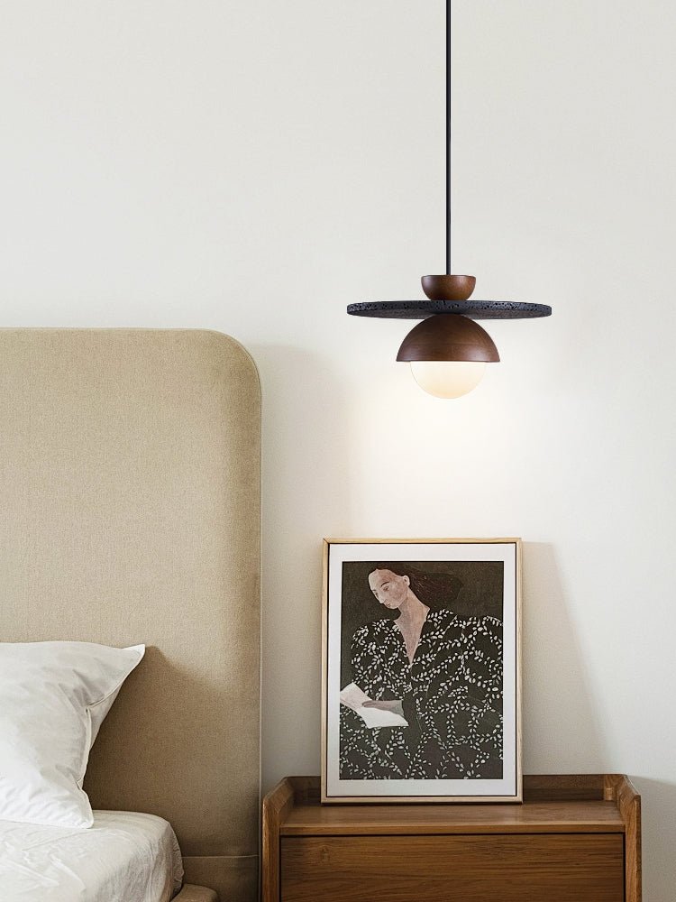 Gaia Orbit Pendant Light in Walnut, Travertine & Opal Glass