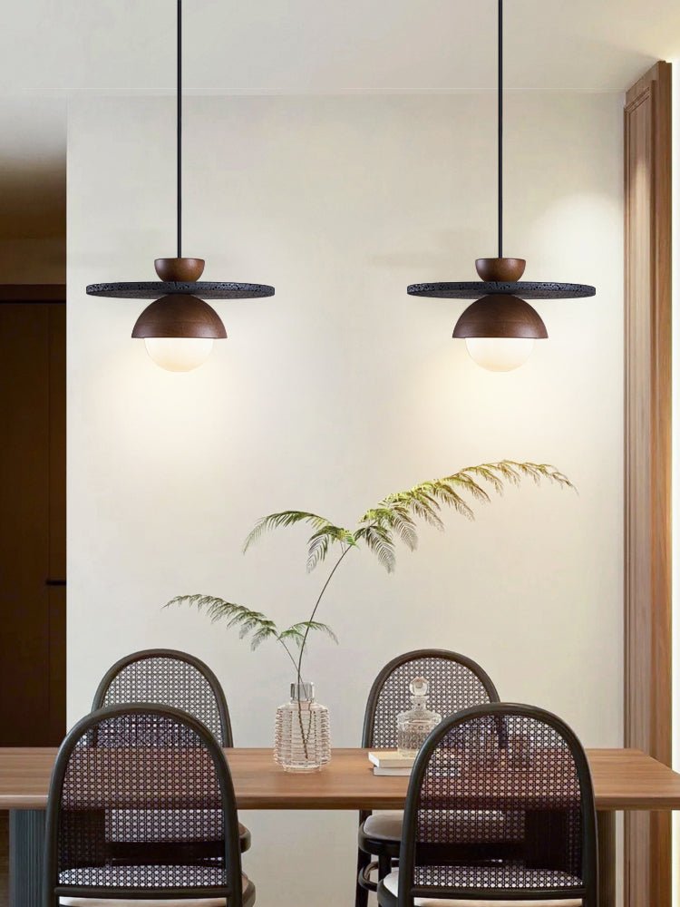 Gaia Orbit Pendant Light in Walnut, Travertine & Opal Glass