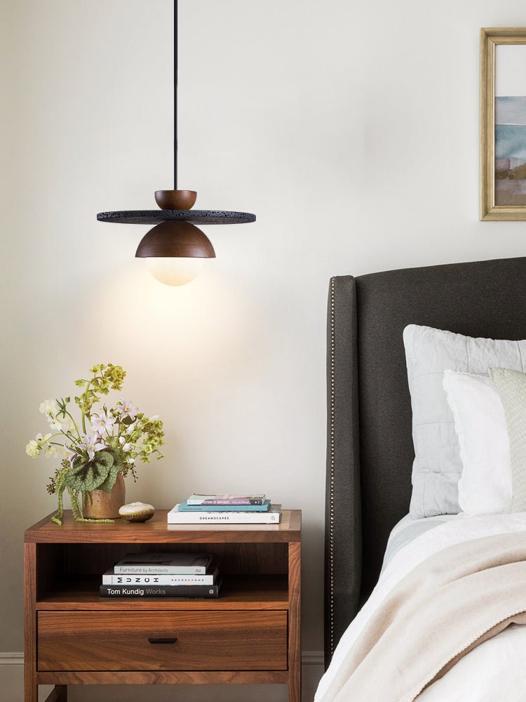 Gaia Orbit Pendant Light in Walnut, Travertine & Opal Glass