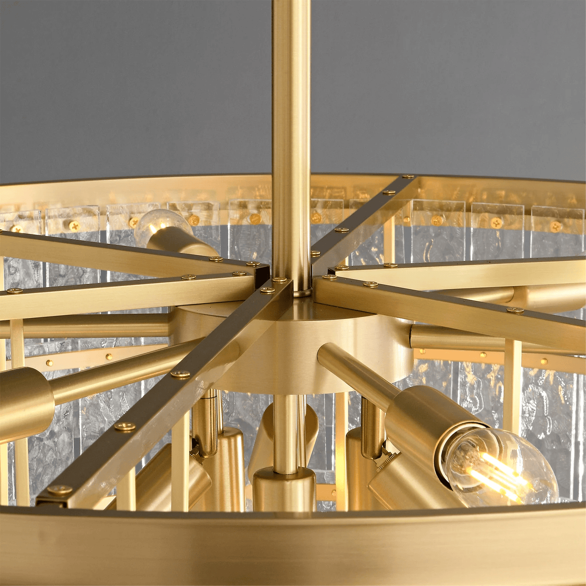 Gaia Round Crystal Chandelier in Brushed Brass for Dining Room and Living Room