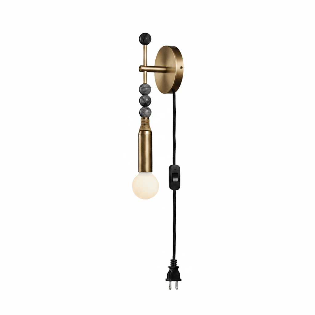 Toam Plug-In Wall Sconce with Marble and Brass Accents