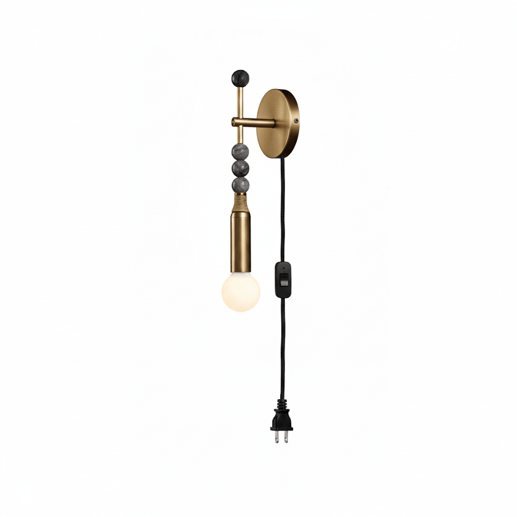 Toam Plug-In Wall Sconce with Marble and Brass Accents