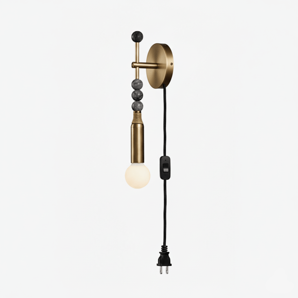 Toam Plug-In Wall Sconce with Marble and Brass Accents