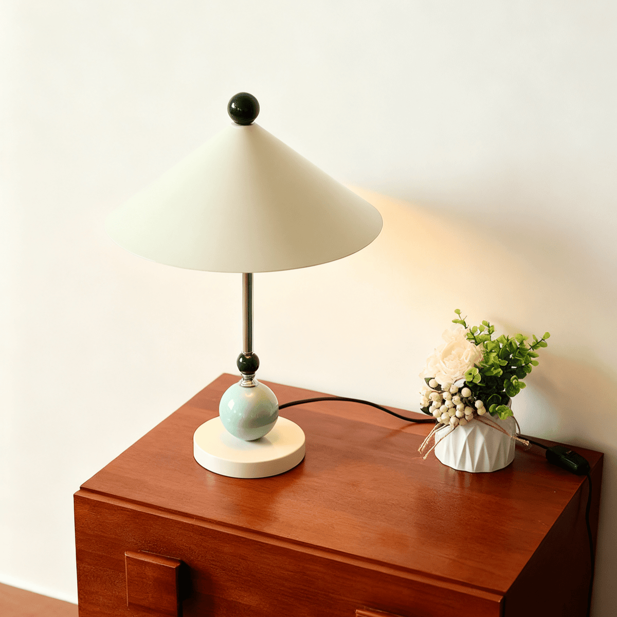 Geo Orb Table Lamp – Sculptural Geometric Design with Cream Shade