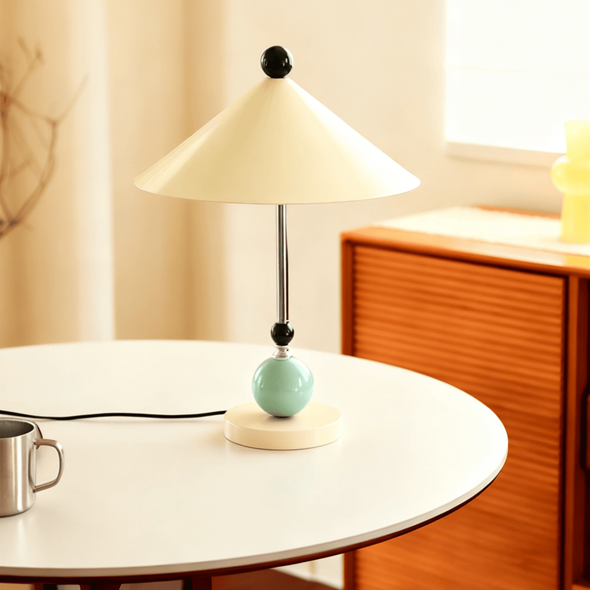 Geo Orb Table Lamp – Sculptural Geometric Design with Cream Shade