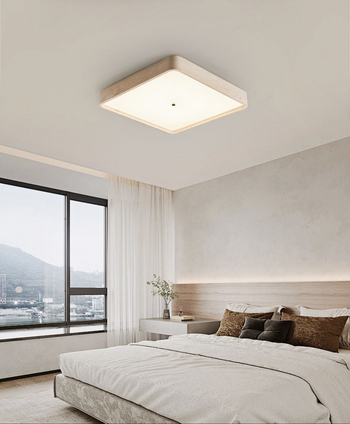 Geo Travertine Square LED Flush Mount Ceiling Light in Natural Stone