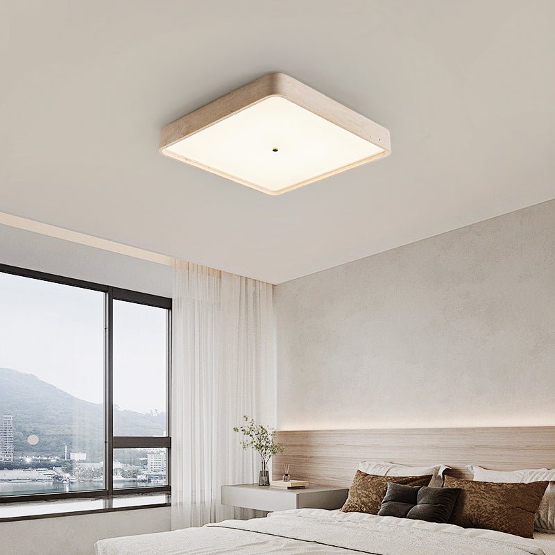 Geo Travertine Square LED Flush Mount Ceiling Light in Natural Stone