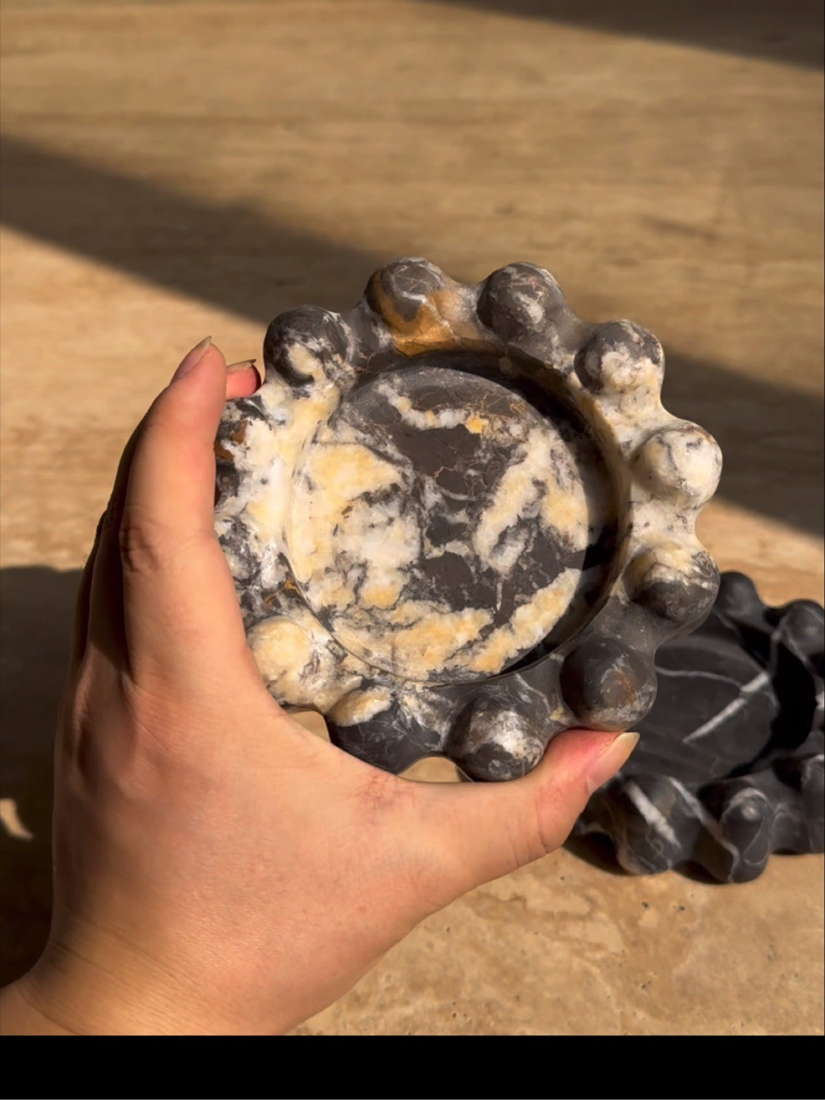 Geode Marble & Onyx Decorative Ashtray with Scalloped Edge