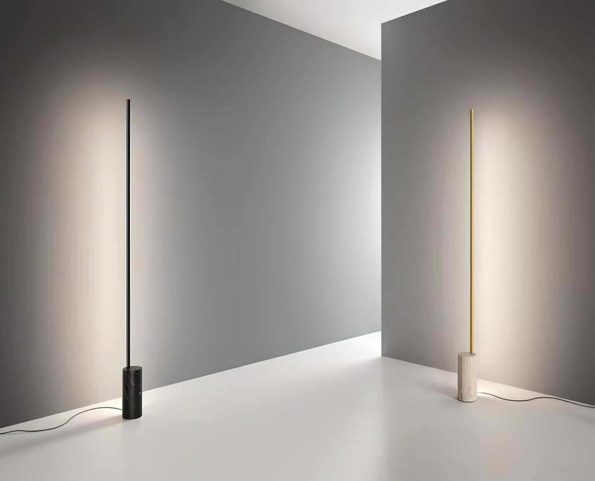 Linear LED Floor Lamp with Travertine Base for Modern Interiors