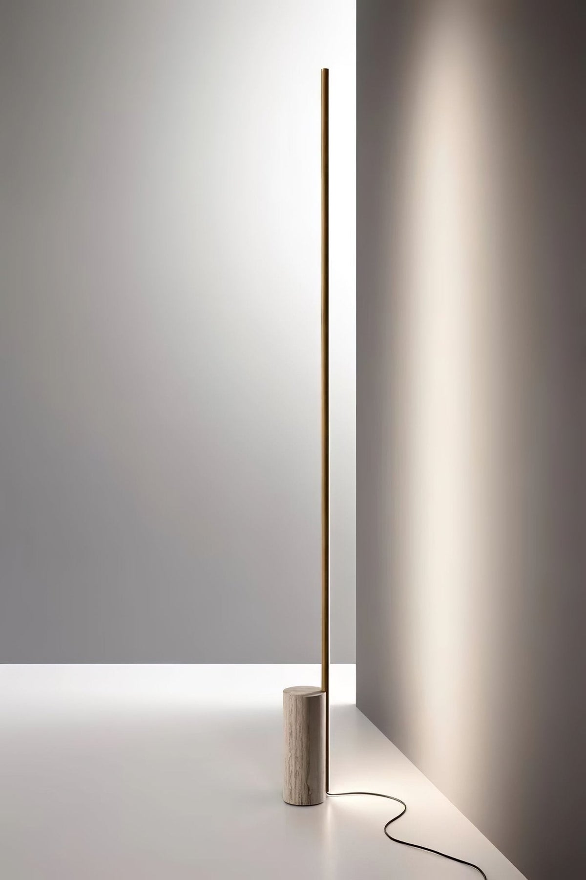 Linear LED Floor Lamp with Travertine Base for Modern Interiors