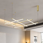 Linear Grid LED Pendant Light in Black or Gold | Modern Geometric Chandelier