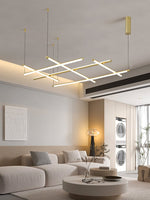 Linear Grid LED Pendant Light in Black or Gold | Modern Geometric Chandelier