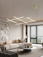 Linear Grid LED Pendant Light in Black or Gold | Modern Geometric Chandelier