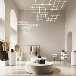 Linear Grid LED Pendant Light in Black or Gold | Modern Geometric Chandelier