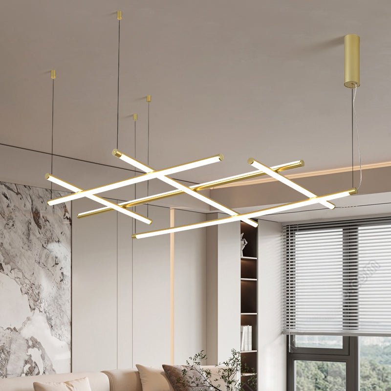 Linear Grid LED Pendant Light in Black or Gold | Modern Geometric Chandelier