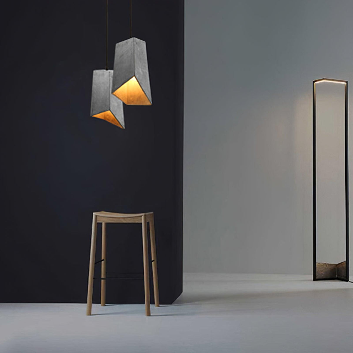Georgia Faceted Concrete Pendant Light – Hand-Cast Brutalist Ceiling Lamp