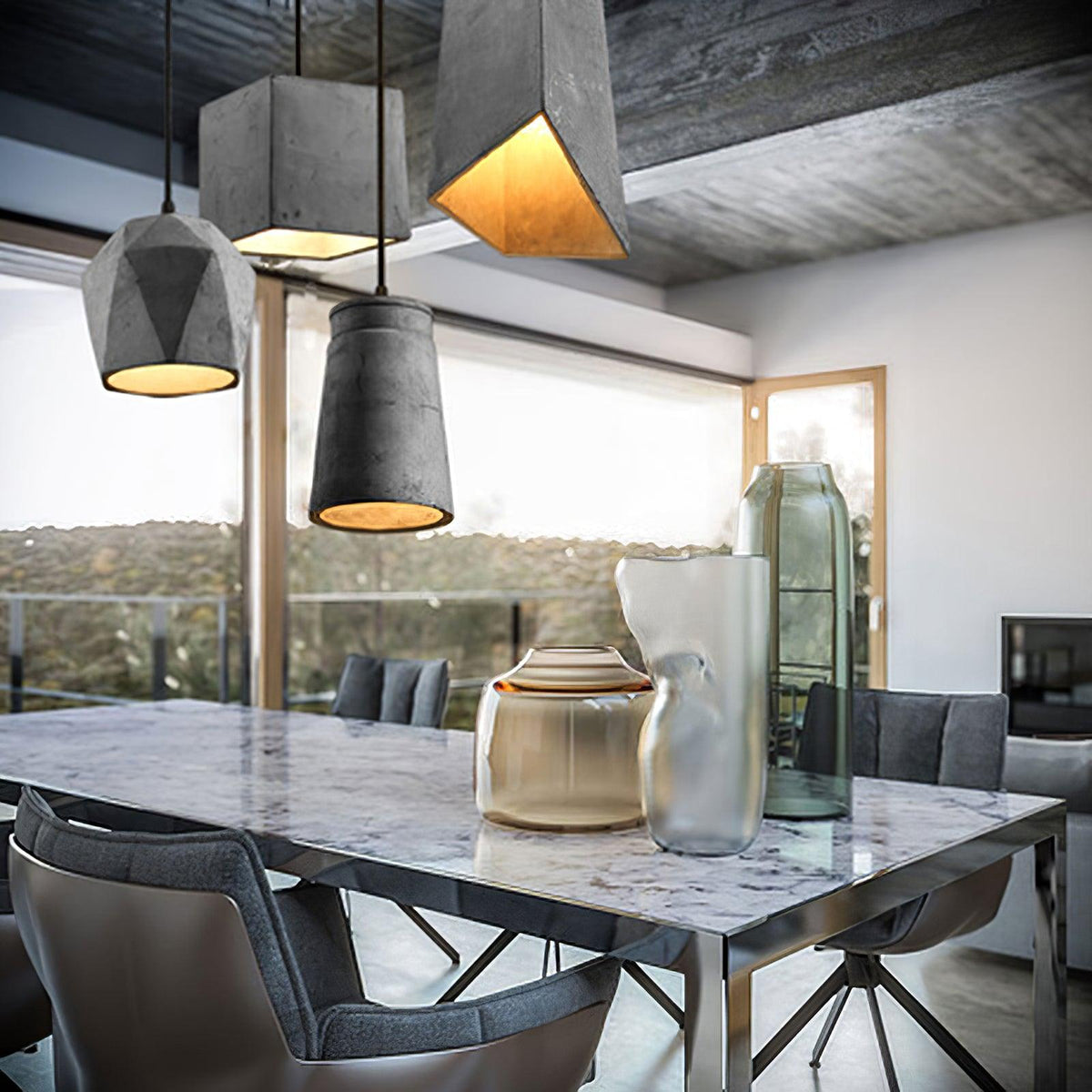 Georgia Faceted Concrete Pendant Light – Hand-Cast Brutalist Ceiling Lamp