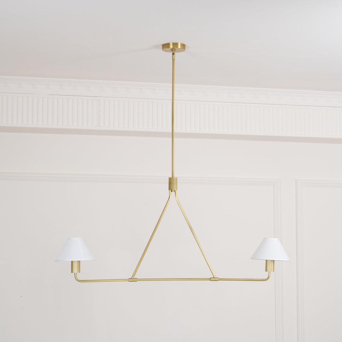 Axis Modern Linear Chandelier in Brass and Black for Dining Room and Living Room