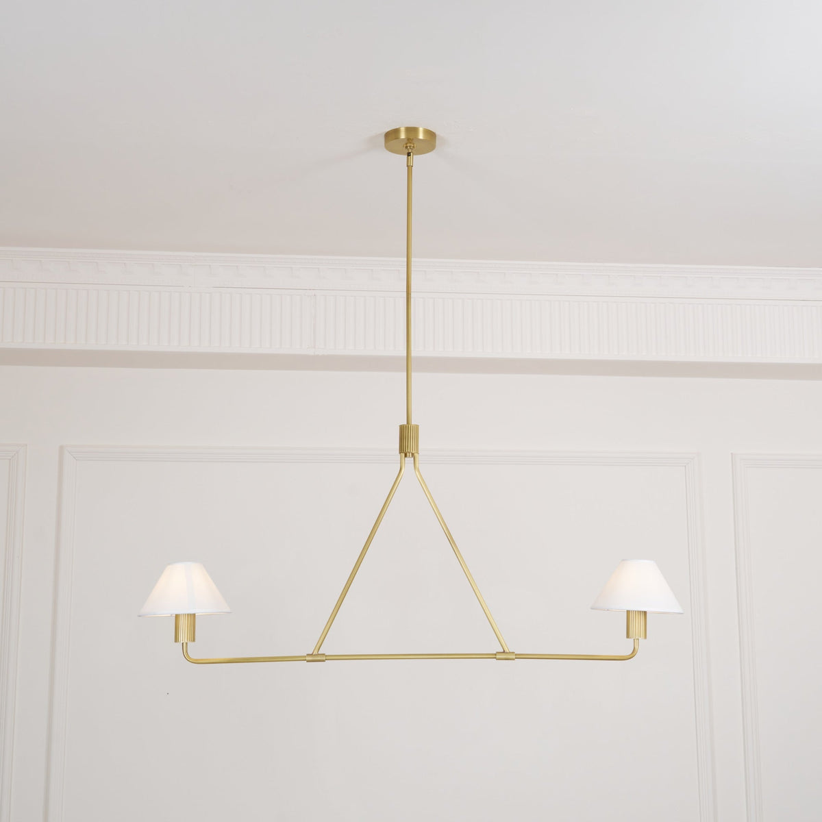Axis Modern Linear Chandelier in Brass and Black for Dining Room and Living Room