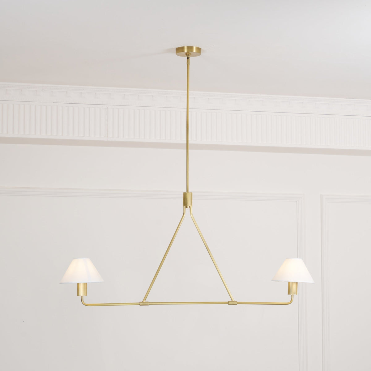 Axis Modern Linear Chandelier in Brass and Black for Dining Room and Living Room