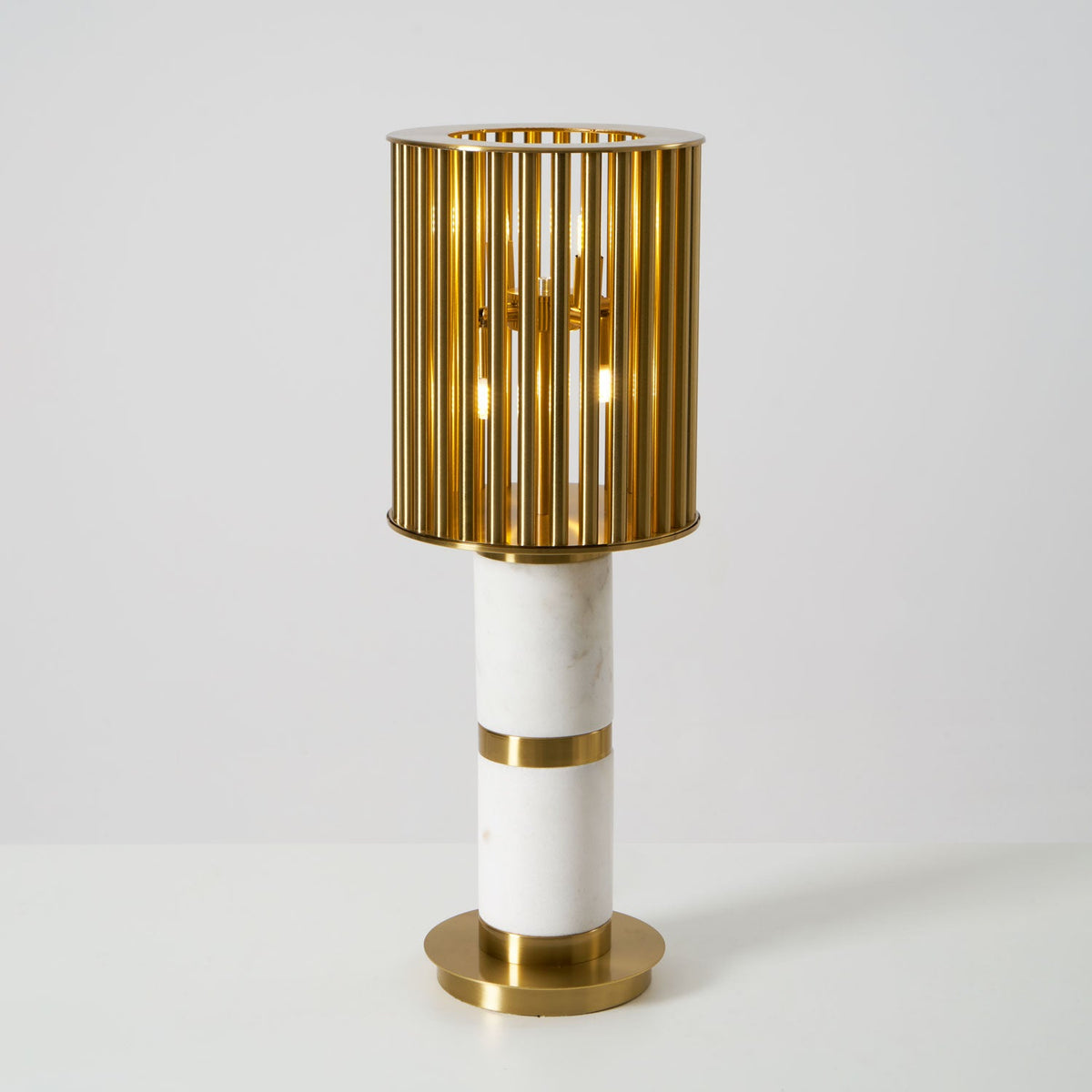 Gilded Cage Table Lamp – Sculptural White Marble & Gold Table Light