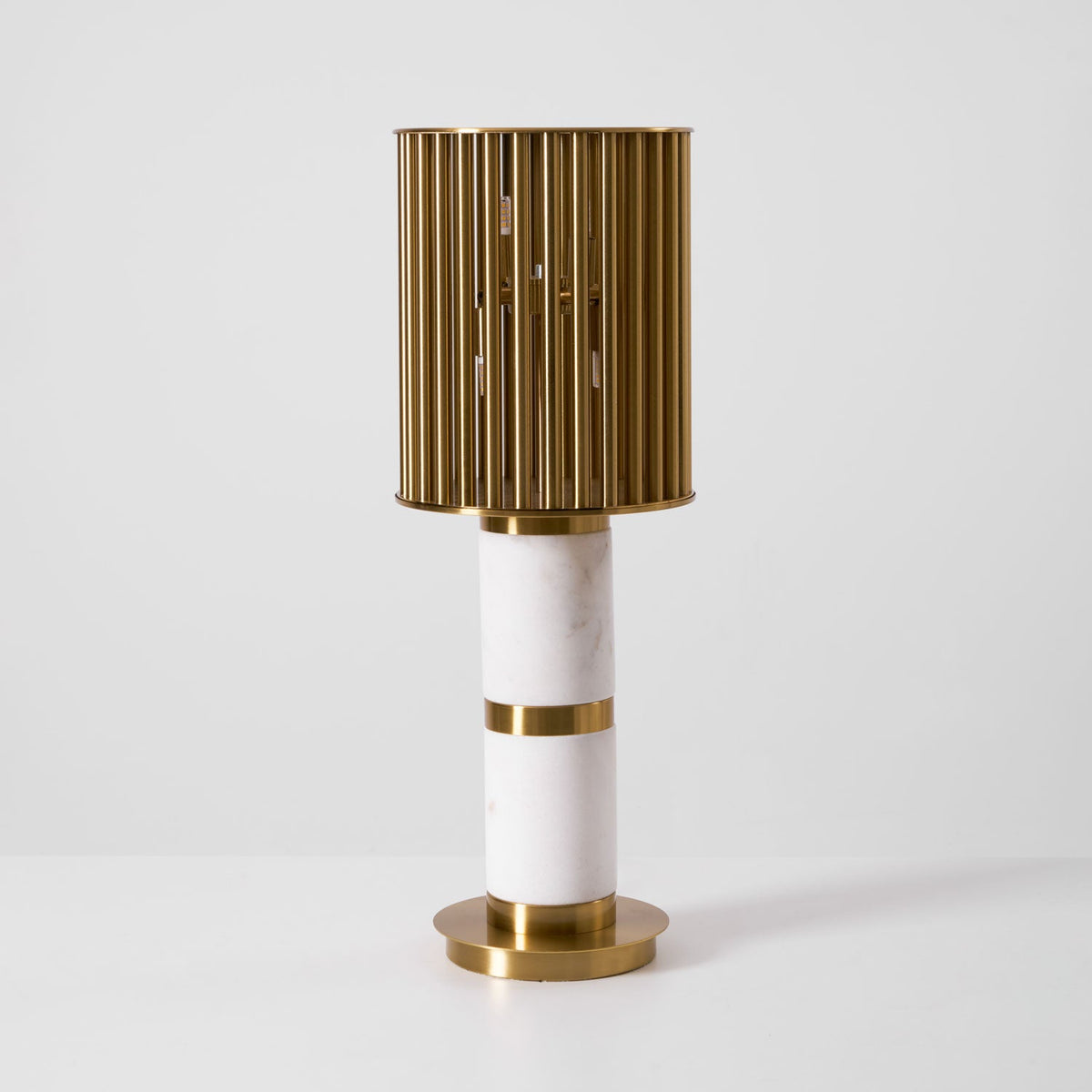Gilded Cage Table Lamp – Sculptural White Marble & Gold Table Light