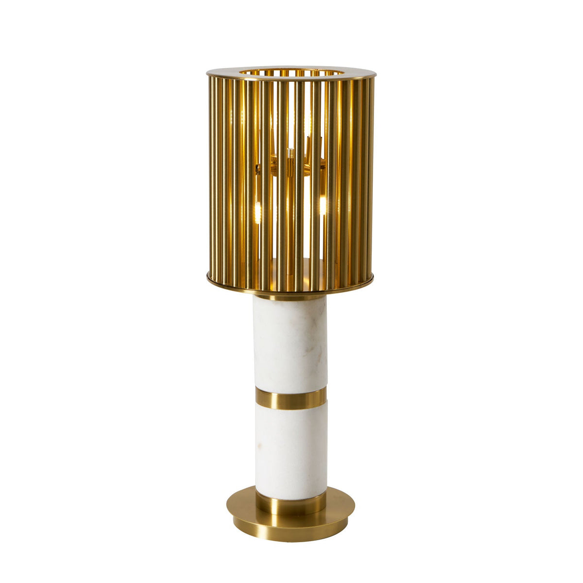 Gilded Cage Table Lamp – Sculptural White Marble & Gold Table Light