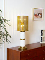 Gilded Cage Table Lamp – Sculptural White Marble & Gold Table Light