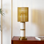 Gilded Cage Table Lamp – Sculptural White Marble & Gold Table Light
