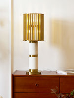 Gilded Cage Table Lamp – Sculptural White Marble & Gold Table Light