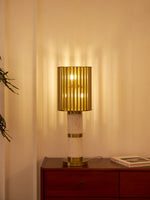 Gilded Cage Table Lamp – Sculptural White Marble & Gold Table Light