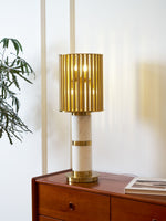Gilded Cage Table Lamp – Sculptural White Marble & Gold Table Light