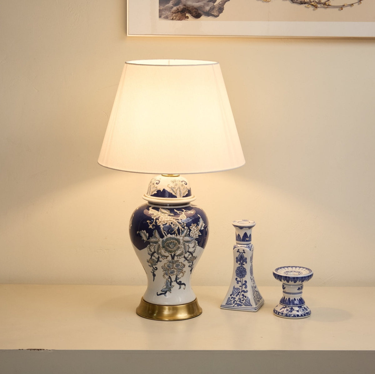 Gilt Accent Ceramic Table Lamp with Fabric Shade