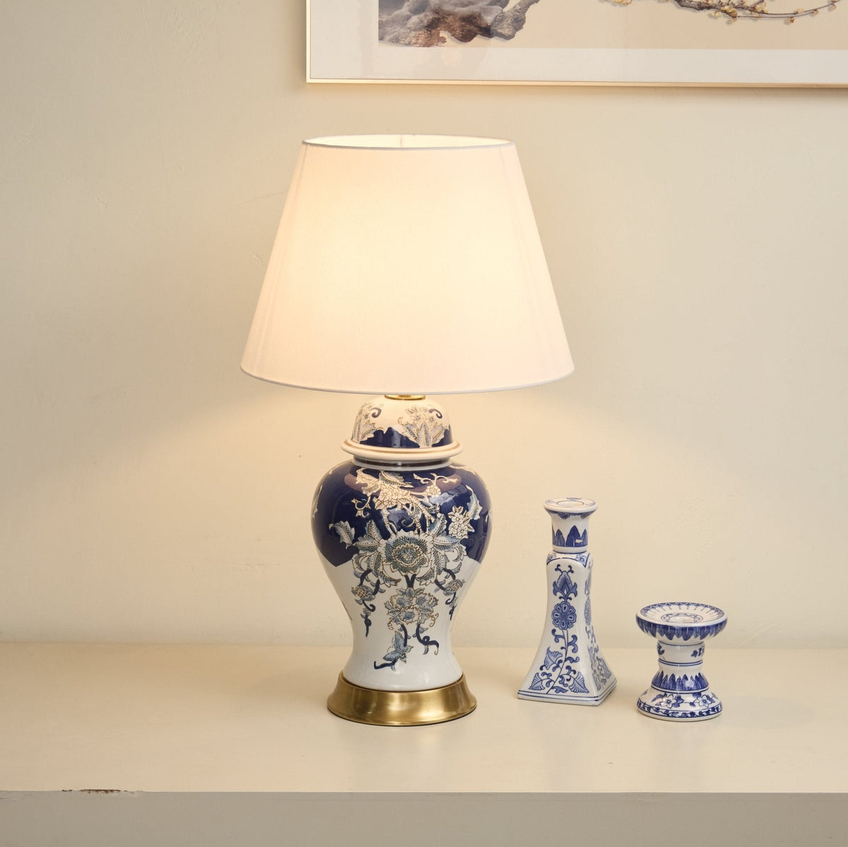 Gilt Accent Ceramic Table Lamp with Fabric Shade